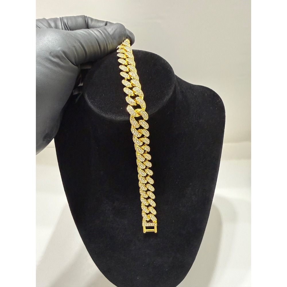 gold cuban bracelet vvscz stones over stainless 8inch 13mm